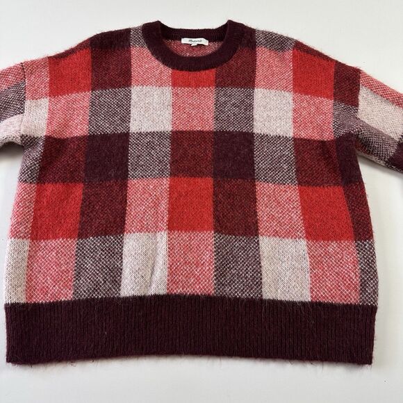 Madewell Fenimore Red Plaid Pullover Sweater Alpaca Wool Blend size medium - Picture 2 of 6